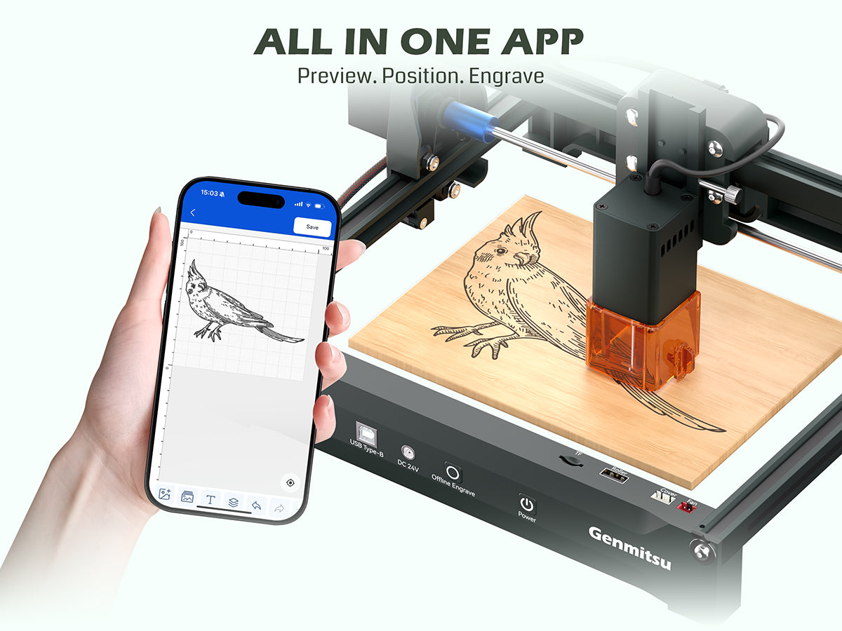 Genmitsu Laser Engraver Machine, 2.5W/5W/10W, &plusmn;0.01mm High Precision, IR Laser Compatible, Portable Laser Cutter | SainSmart